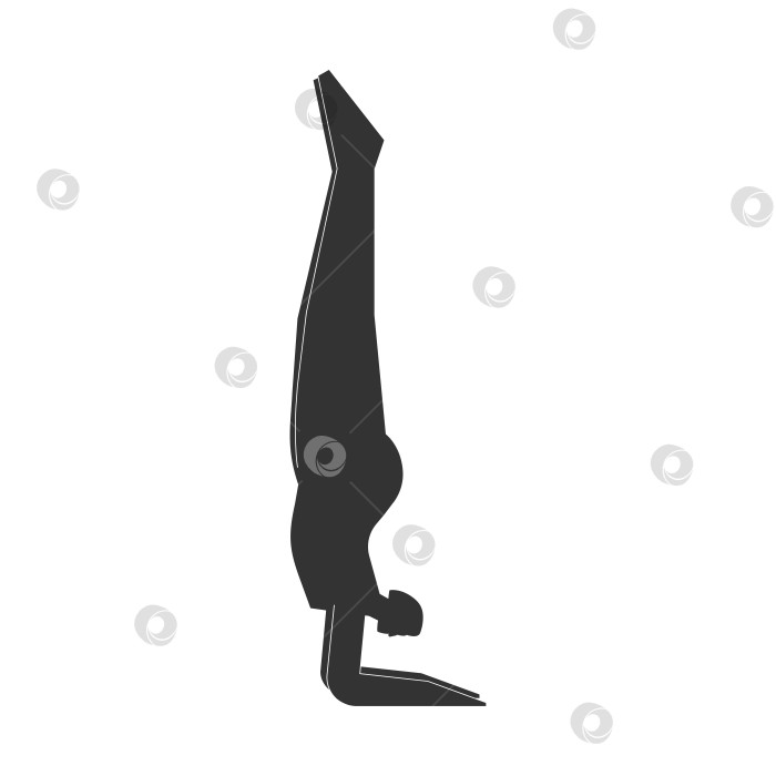 Скачать Vector isolated illustration with flat black silhouette of female character. Sportive woman learns yoga posture. Fitness exercise - Forearm Stand Pose. Minimalistic design on white background фотосток Ozero