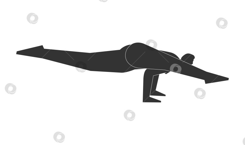 Скачать Vector minimalistic illustration with black silhouette of female character. Sportive woman learns yoga posture Eka Pada Koundinyanasana II. Fitness exercise - Pose Dedicated to the Sage Koundinya 2 фотосток Ozero