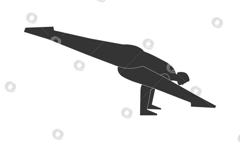 Скачать Vector minimalistic illustration with black silhouette of female character. Sportive woman learns yoga posture Eka Pada Koundinyanasana I. Fitness exercise - Pose Dedicated to the Sage Koundinya I фотосток Ozero