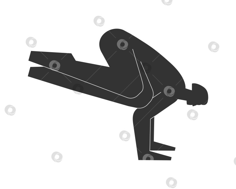 Скачать Vector isolated illustration with flat black silhoutte of female character. Sportive woman learns posture Parsva Bakasana at yoga class. Fitness exercise - Side Crow (Crane) Pose фотосток Ozero