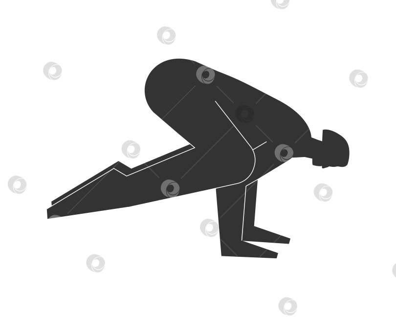 Скачать Vector isolated illustration with flat black silhoutte of female character. Sportive woman learns posture Kakasana at yoga class. Fitness exercise - Crow Pose. White background фотосток Ozero