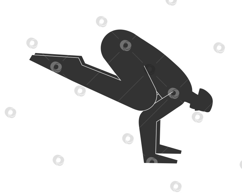 Скачать Vector isolated illustration with flat black silhouette of female character. Sportive woman learns yoga posture Bakasana. Fitness exercise - Crane Pose. Minimalistic design on white background фотосток Ozero