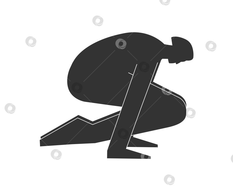 Скачать Vector isolated illustration with flat black silhouette of  female character. Sportive woman does posture Pendant Pose at yoga class. Fitness exercise - Lolasana. White background фотосток Ozero