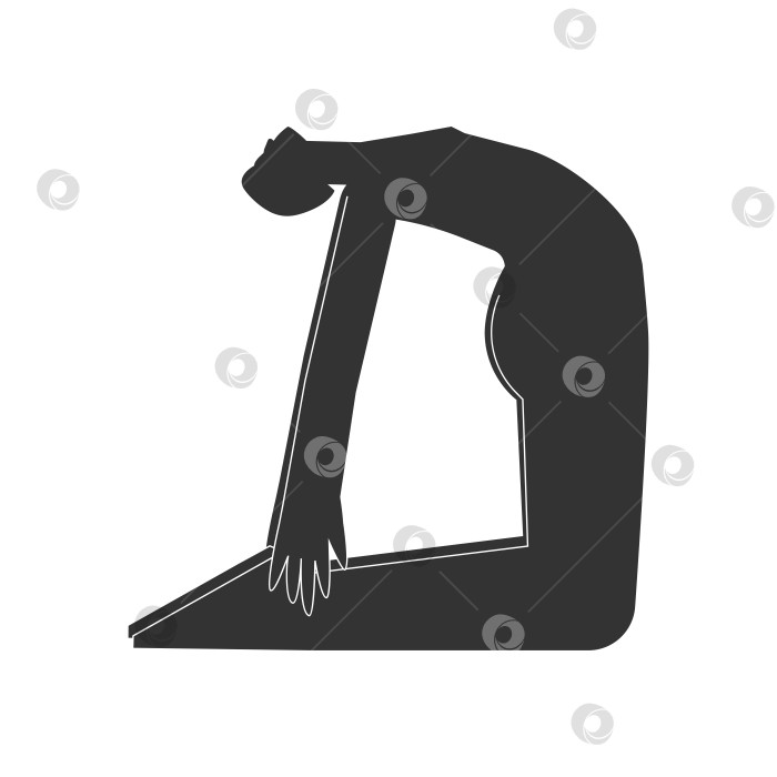 Скачать Vector isolated illustration with flat black silhouette of female character. Sportive woman learns yoga posture with backbend - Ustrasana. Fitness exercise - Camel Pose. Minimalistic design фотосток Ozero