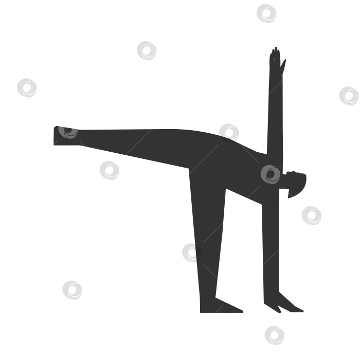 Скачать Vector isolated illustration with flat black silhouette of female character. Sportive woman learns yoga posture Ardha Chandrasana. Fitness exercise - Half Moon Pose. Minimalistic design фотосток Ozero