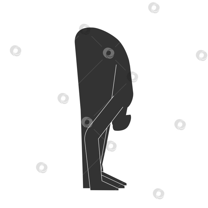 Скачать Vector isolated illustration with flat black silhouette of female character. Sportive woman learns yoga posture Uttanasana. Fitness exercise - Standing Forward Bend. Minimalistic design фотосток Ozero