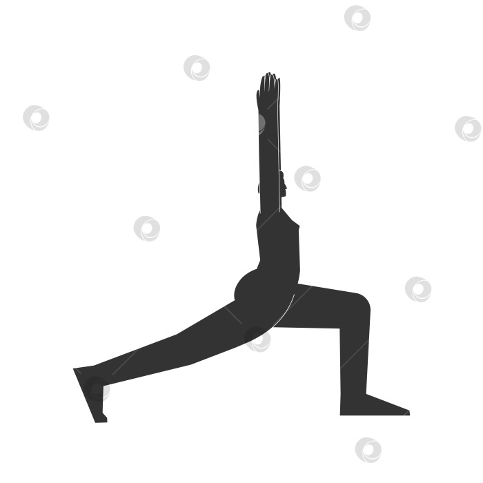 Скачать Vector isolated illustration with flat black silhouette of female character. Sportive woman learns strengthening yoga posture. Fitness exercise - Crescent Pose High Lunge. Minimalistic design фотосток Ozero