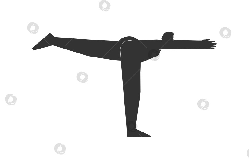 Скачать Vector isolated illustration with flat black silhouette of female character. Sportive woman learns yoga posture Virabhadrasana III. Fitness exercise - Warrior 3. Minimalistic design фотосток Ozero