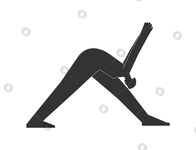 Скачать Vector isolated illustration with flat black silhouette of female character. Sportive woman learns yoga posture Parsvottanasana. Fitness exercise - Pyramid Pose. Minimalistic design фотосток Ozero