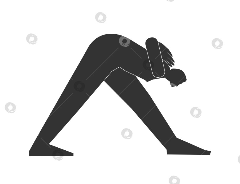 Скачать Vector isolated illustration with flat black silhouette of female character. Sportive woman learns yoga posture Parsvottanasana. Fitness exercise - Pyramid Pose. Minimalistic design фотосток Ozero