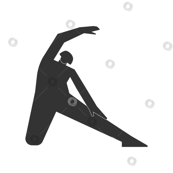 Скачать Vector isolated illustration with flat black silhouette of female character. Sportive woman learns yoga posture Parighasana; Fitness exercise - Gate Pose. Minimalistic design фотосток Ozero