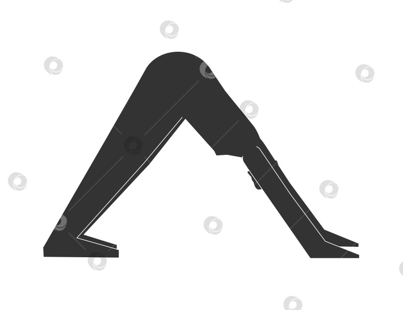 Скачать Vector isolated illustration with flat black silhouette of female character. Sportive woman learns yoga posture Adho Mukha Svanasana. Fitness exercise - Downward Facing Dog. Minimalistic design фотосток Ozero