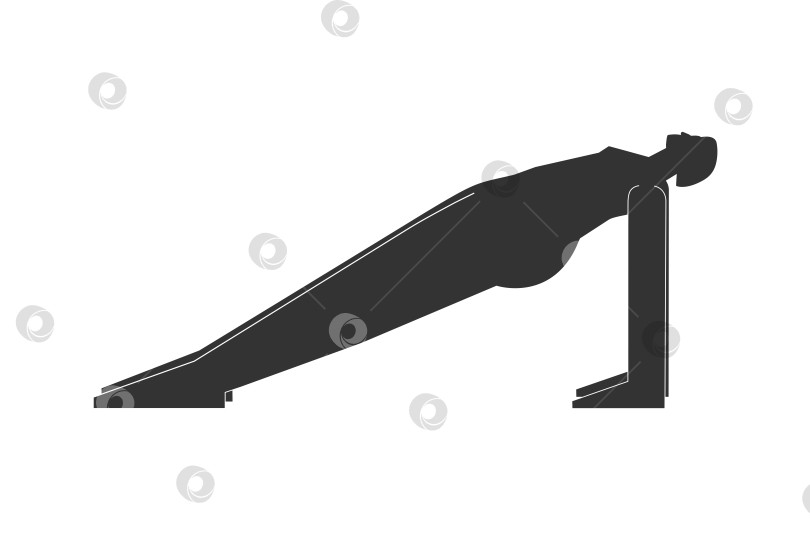 Скачать Vector isolated illustration with flat black silhouette of female character. Sportive woman learns yoga posture Upward Plank Pose. Fitness exercise - Purvottanasana. Minimalistic design фотосток Ozero