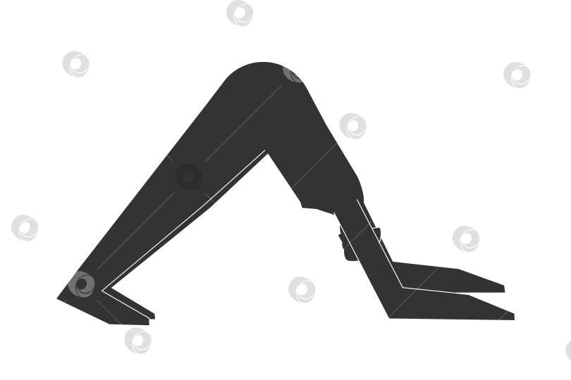 Скачать Vector isolated illustration with flat black silhouette of female character. Sportive woman learns strengthening yoga posture. Fitness exercise - Dolphin Pose. Minimalistic design фотосток Ozero