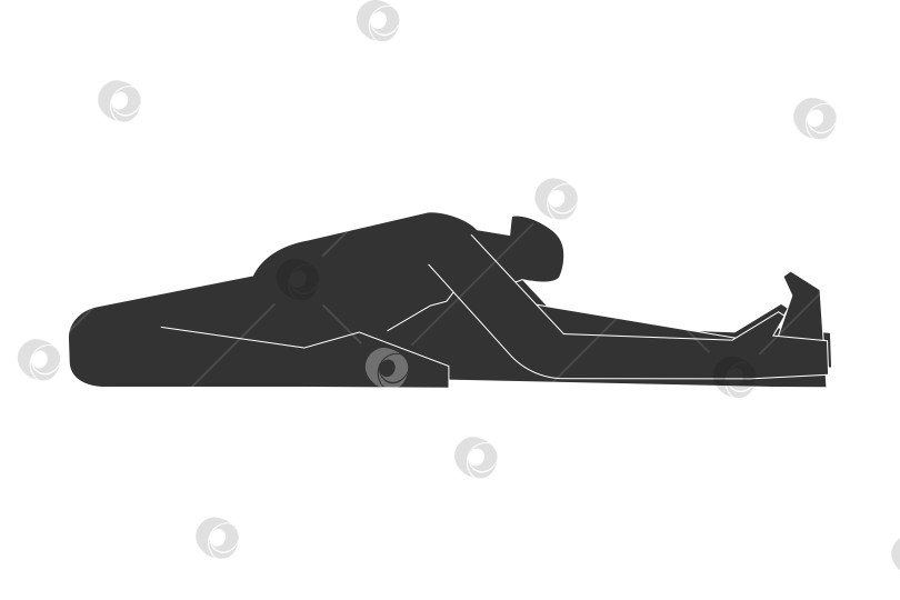 Скачать Vector isolated illustration with flat black silhouette of female character. Sportive woman learns yoga posture Janu Sirsasana. Fitness exercise - Head to Knee Forward Bend. Minimalistic design фотосток Ozero