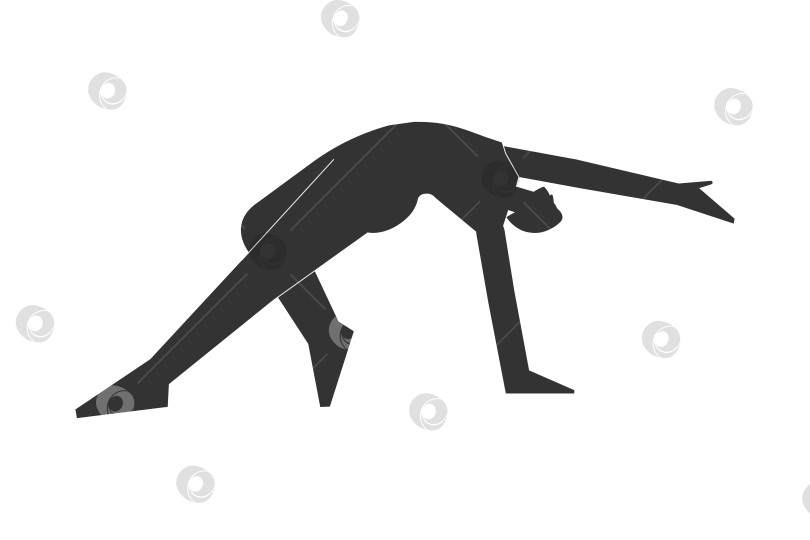 Скачать Vector isolated illustration with flat black silhouette of female character. Sportive woman learns yoga posture Camatkarasana. Fitness exercise - Wild Thing. Minimalistic design фотосток Ozero