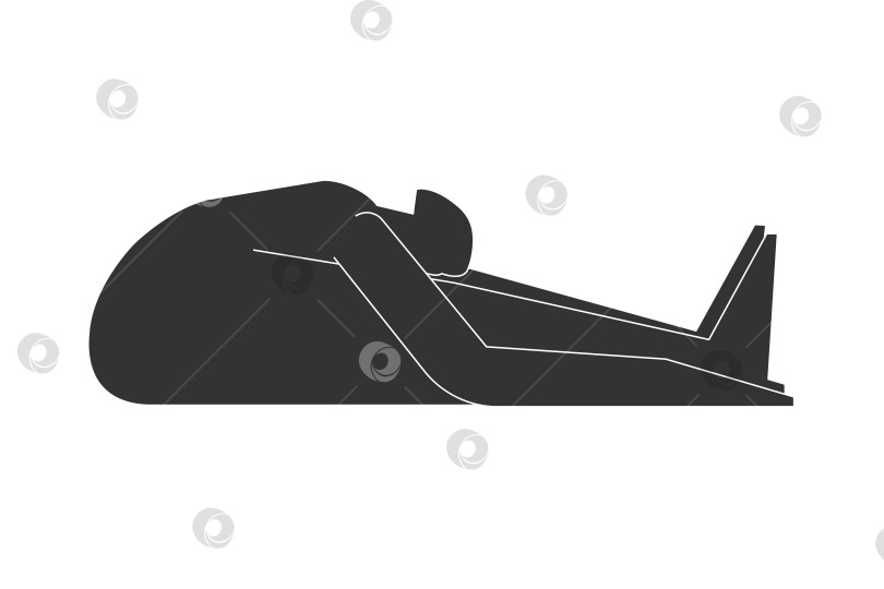 Скачать Vector isolated illustration with flat black silhouette of female character. Sportive woman learns yoga posture Paschimottanasana. Fitness exercise - Seated Forward Bend. Minimalistic design фотосток Ozero