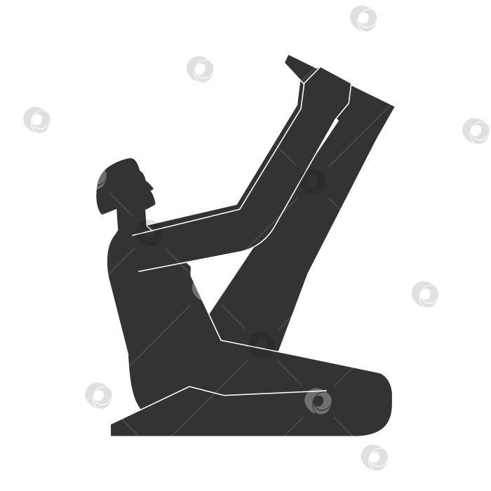 Скачать Vector isolated illustration with flat black silhouette of female character. Sportive woman learns yoga posture Krounchasana. Fitness exercise - Heron Pose. Minimalistic design фотосток Ozero