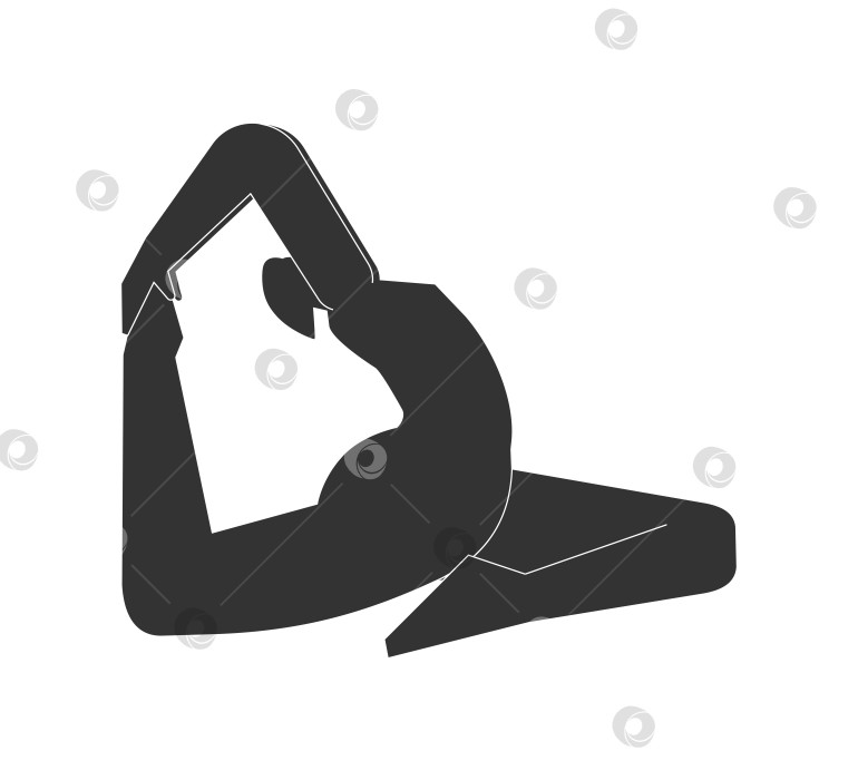 Скачать Vector illustration with flat black silhouette of female character. Sportive woman learns yoga posture Eka Pada Rajakapotasana 1. Fitness exercise - One Legged King Pigeon Pose I. Minimalistic design фотосток Ozero