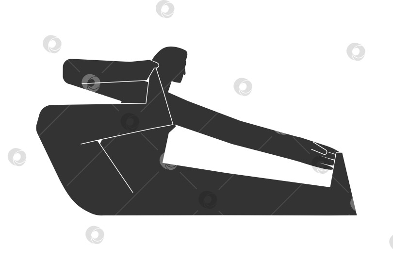 Скачать Vector isolated illustration with black silhouette of female character. Sportive woman learns yoga posture Shooting Bow pose (Akarna Dhanurasana). Fitness exercise - Archer pose. Minimalistic design фотосток Ozero