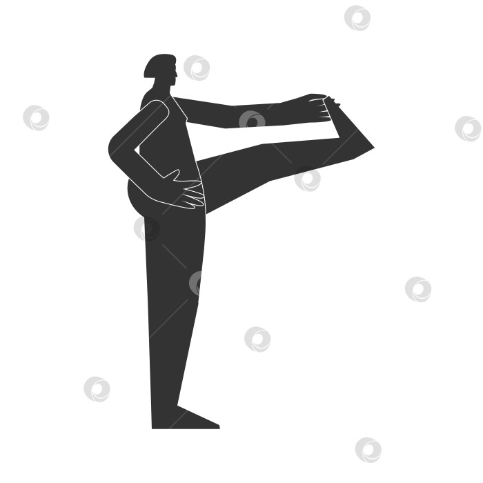 Скачать Vector isolated illustration with black silhouette of female person doing finess. Athletic woman learns yoga posture Utthita Hasta Padangustasana. Sportive exercise - Extended Hand To Big Toe Pose фотосток Ozero