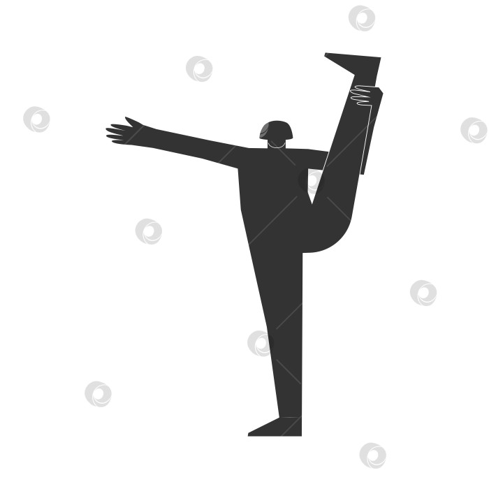 Скачать Vector isolated illustration with flat black silhouette of female person doing finess. Athletic woman learns yoga posture Urdhva Prasarita Eka Padasana. Sportive exercise - Standing Split фотосток Ozero