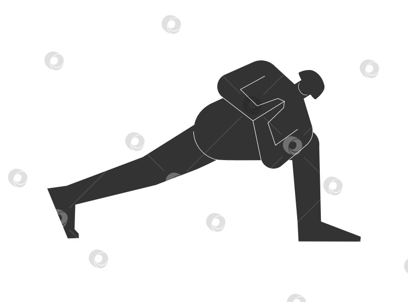 Скачать Vector isolated illustration with flat black silhouette of female person doing finess. Athletic woman learns yoga posture Parivrtta Parsvakonasana. Sportive exercise - Revolved Side Angle Pose фотосток Ozero