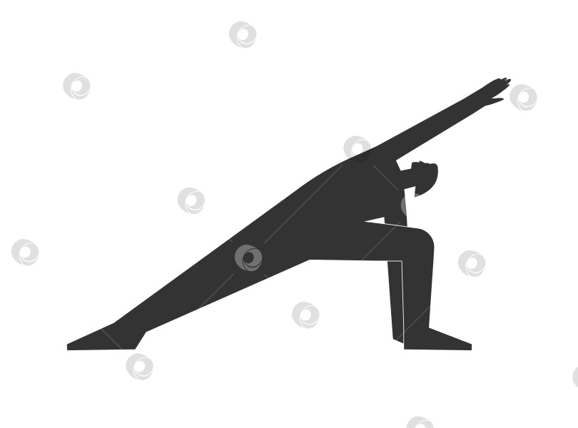 Скачать Vector isolated illustration with flat black silhouette of female person doing finess. Athletic woman learns yoga posture Utthita Parsvakonasana. Sportive exercise - Extended Side Angle Pose фотосток Ozero