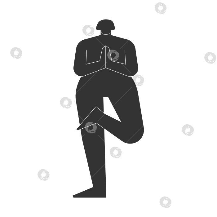 Скачать Vector isolated illustration with flat black silhouette of female person doing finess. Athletic woman learns yoga posture Ardha Padmasana Vrksasana. Sportive exercise - Half Lotus Tree Pose фотосток Ozero