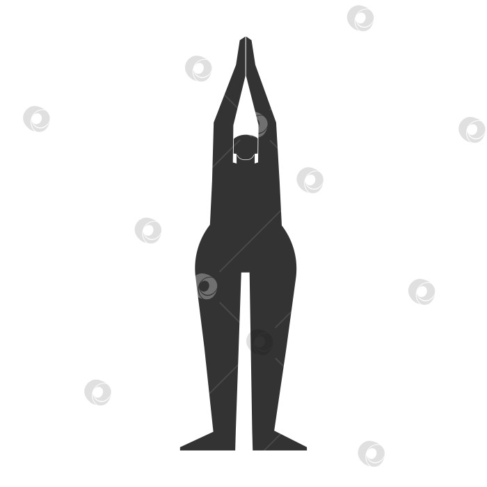 Скачать Vector isolated illustration with flat black silhouette of female person doing finess. Athletic woman learns yoga posture Urdhva Hastasana. Sportive exercise - Upward Salute Pose фотосток Ozero