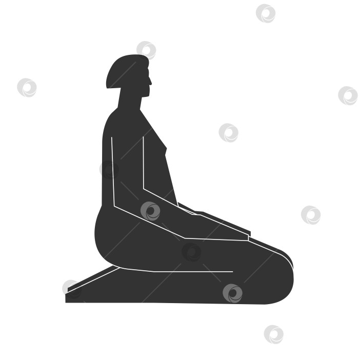 Скачать Vector isolated illustration with flat black silhouette of female person doing finess. Athletic woman learns yoga posture - Thunderbolt Pose. Sportive exercise - Vajrasana фотосток Ozero