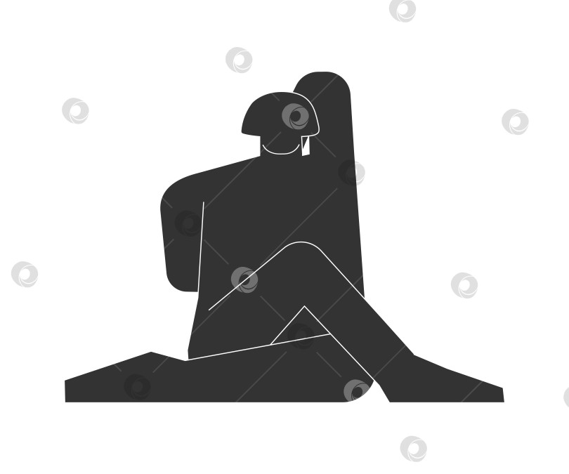 Скачать Vector isolated illustration with flat black silhouette of female person doing finess. Athletic woman learns yoga posture - Cow Face Pose. Sportive exercise - Gomukhasana фотосток Ozero