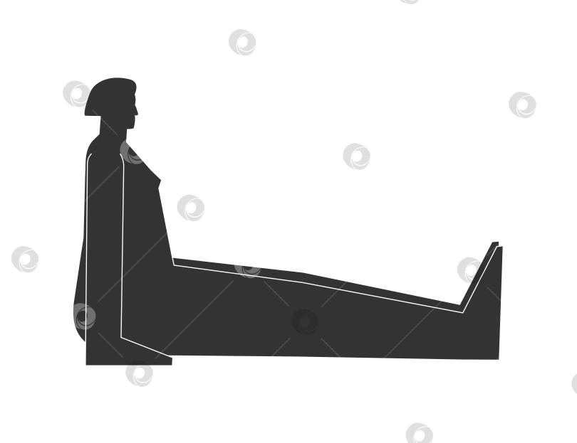 Скачать Vector isolated illustration with flat black silhouette of female person doing finess. Athletic woman learns yoga posture - Staff Pose. Sportive exercise - Dandasana фотосток Ozero