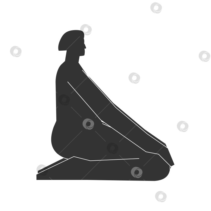 Скачать Vector isolated illustration with flat black silhouette of female person doing finess. Athletic woman learns yoga posture - Hero Pose. Sportive exercise - Virasana фотосток Ozero