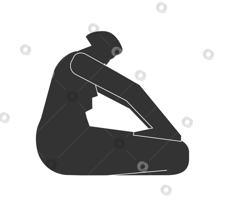 Скачать Vector isolated illustration with flat black silhouette of female person doing finess. Athletic woman learns yoga posture - Upward Abdominal Lock. Sportive exercise - Uddiyana Bandha фотосток Ozero