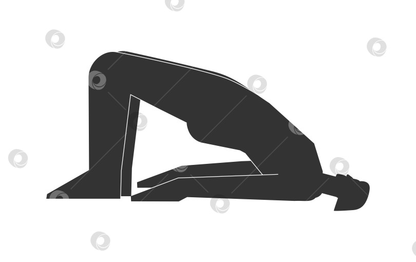 Скачать Vector isolated illustration with flat black silhouette of female person doing finess. Athletic woman learns yoga posture - Bridge Pose. Sportive exercise - Setu Bandha Sarvangasana фотосток Ozero