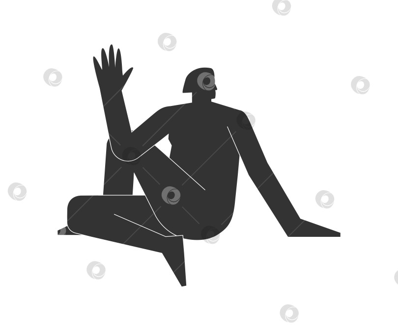 Скачать Vector isolated illustration with flat black silhouette of female person doing finess. Athletic woman learns yoga posture - Half Lord of the Fishes Pose. Sportive exercise - Ardha Matsyendrasana фотосток Ozero