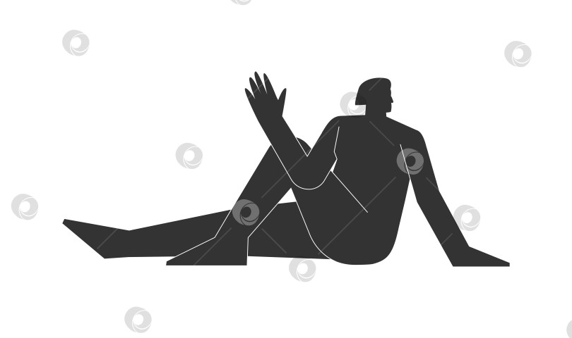 Скачать Vector isolated illustration with flat black silhouette of female person doing finess. Athletic woman learns yoga posture - Marichi’s Pose. Sportive exercise - Marichyasana III фотосток Ozero