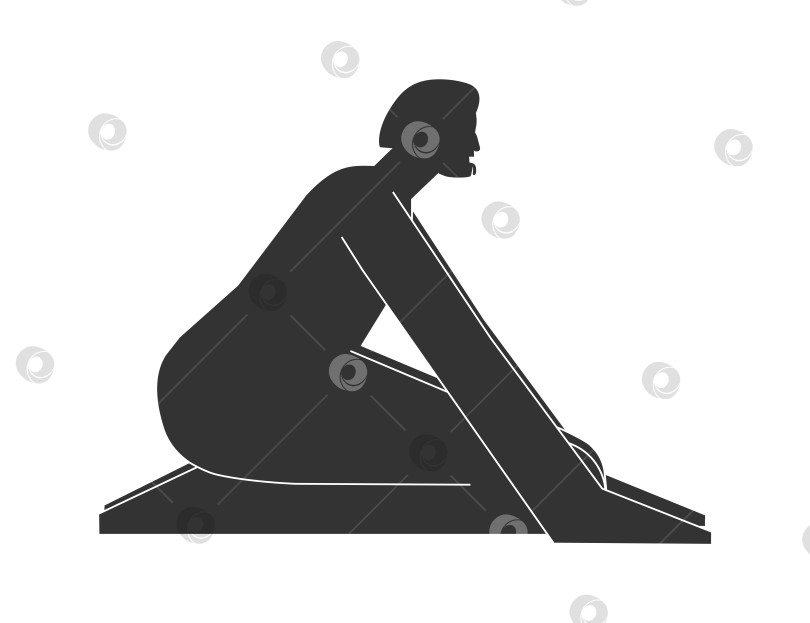 Скачать Vector isolated illustration with flat black silhouette of female person doing finess. Athletic woman learns yoga posture - Lion Pose. Sportive exercise - Simhasana фотосток Ozero