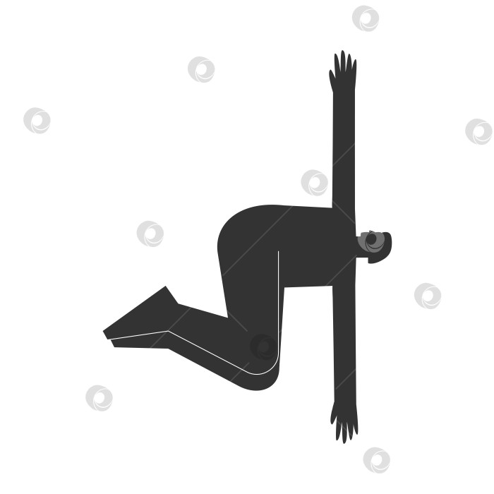 Скачать Vector isolated illustration with flat black silhouette of female character. Sportive woman learns yoga posture Belly Twist pose. Fitness exercise - Jathara Parivartanasana. Minimalistic linocut фотосток Ozero