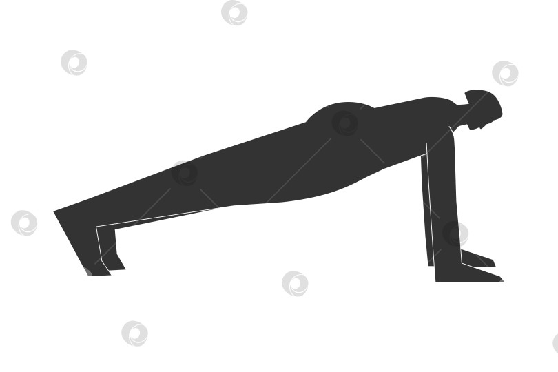 Скачать Vector isolated illustration with flat black silhouette of female character. Sportive woman learns yoga posture Plank Pose. Fitness exercise iand minimalistic linocut фотосток Ozero