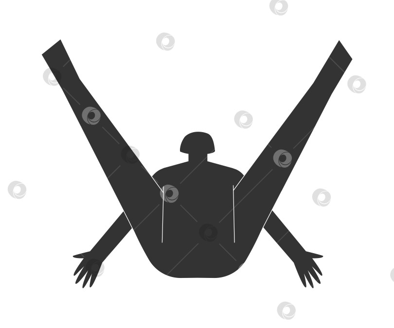 Скачать Vector isolated concept with flat black silhouette of female character doing finess. Athletic woman learns yoga posture - Turtle Pose. Sportive exercise - Kurmasana фотосток Ozero