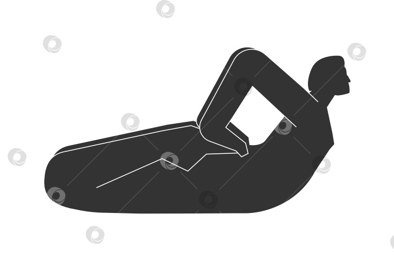 Скачать Vector isolated illustration with flat black silhouette of female character. Sportive woman learns yoga posture Frog Pose. Fitness exercise - Bhekasana. Minimalistic linocut фотосток Ozero