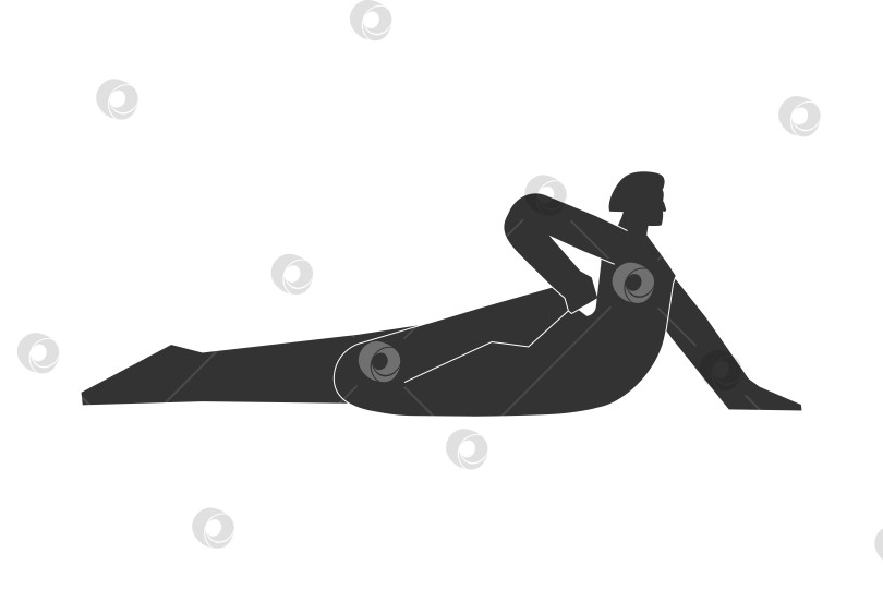 Скачать Vector isolated illustration with flat black silhouette of female character. Sportive woman learns yoga posture Half Frog Pose. Fitness exercise - Ardha Bhekasana. Minimalistic linocut фотосток Ozero
