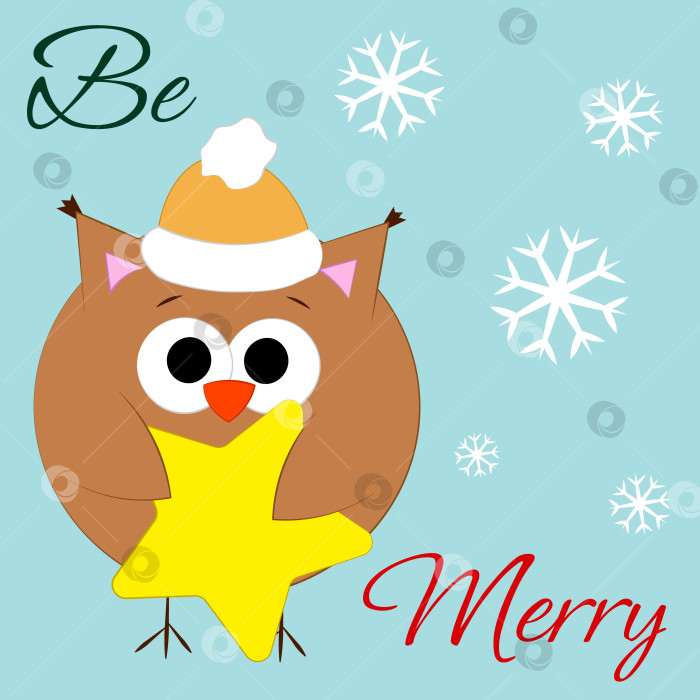 Скачать Рождественская поздравительная открытка с изображением совы со звездой фотосток Ozero