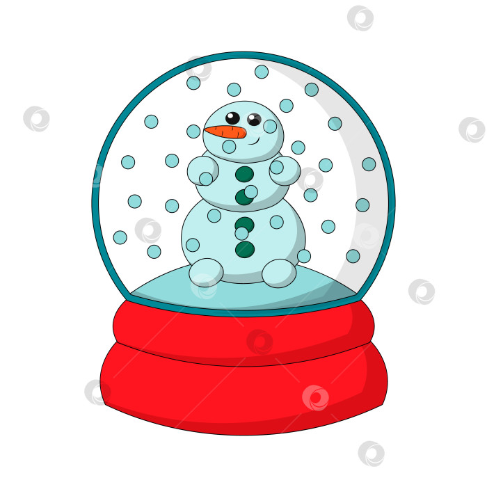 Скачать Рождественский снежок со снеговиком. Нарисуйте иллюстрацию в цвете фотосток Ozero