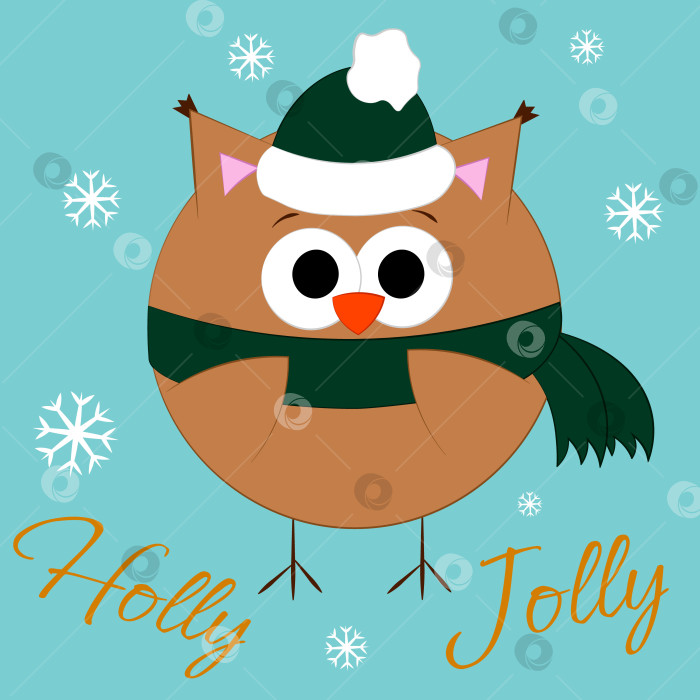 Скачать Рождественская поздравительная открытка с изображением совы в шляпе и шарфе фотосток Ozero