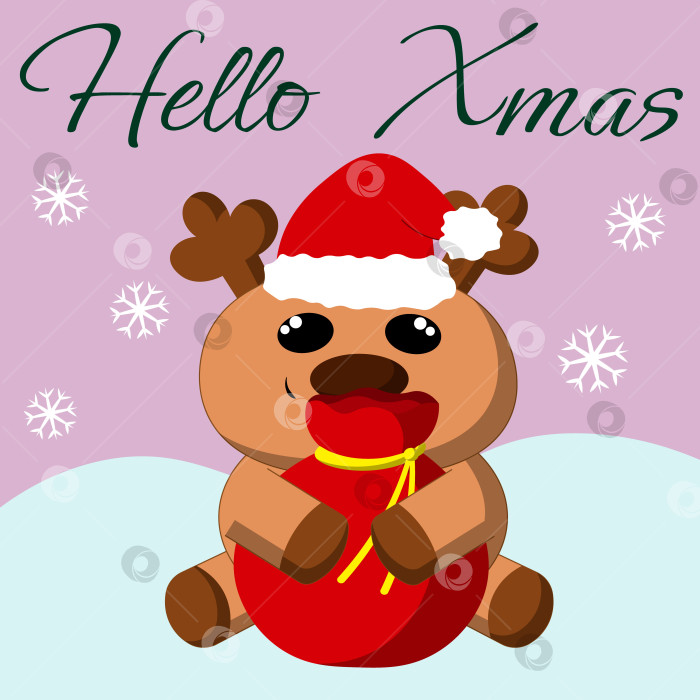 Скачать Рождественская поздравительная открытка с персонажем-оленем Сантой фотосток Ozero