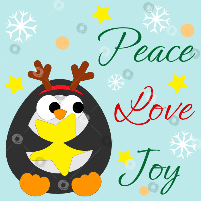 Скачать Рождественская поздравительная открытка с персонажем - пингвином со звездой фотосток Ozero