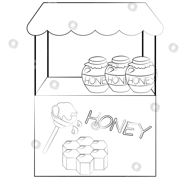 Скачать Прилавок киоска с медом. Нарисуйте иллюстрацию в черно-белом цвете фотосток Ozero
